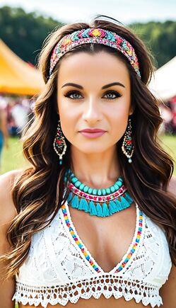 Boho Festival Portraits with White Lace Top and Tribal Jewelry