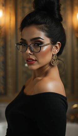 Seductive Elegance: Brunette in Leather Lingerie and Glasses