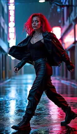 Neon Night Street Portraits with Red-Haired Cyberpunk Mood