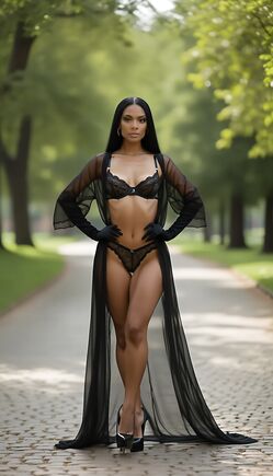 Sheer Black Lingerie Fashion Editorial in Urban Park