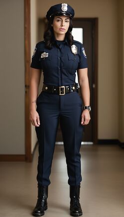 Law and Desire: Brunette Officer in Modern Police Interior