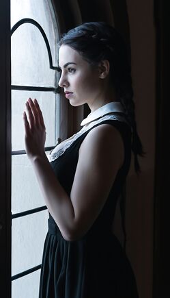 Silent Grace: Brunette Woman in Vintage Window Light Portraits