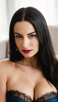 Brunette Charm in Red Skirt and Satin Corset