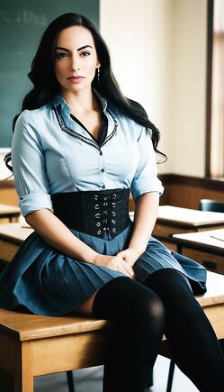 Seductive Brunette Teacher in Thigh-High Stockings: Classroom Series
