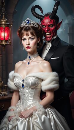Innocent Bride with Menacing Red Demon Gothic Horror Fantasy Series