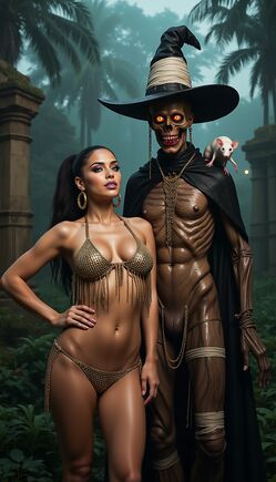 Golden Chain Temptress Beside Undead Voodoo Sorcerer
