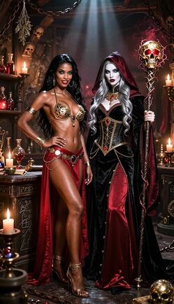 Crimson Sorceress and Golden Veiled Temptress