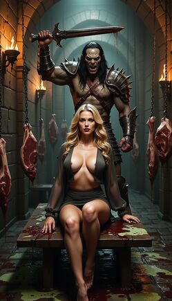 Barefoot Blonde Seductress and Savage Orc Warlord