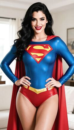 Sultry Voluptuous Woman in Classic Superman Costume