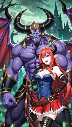 Seductive Red Demoness with Purple Demon Lord