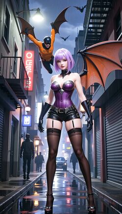 Neon Gothic Alley with Winged Femme Power