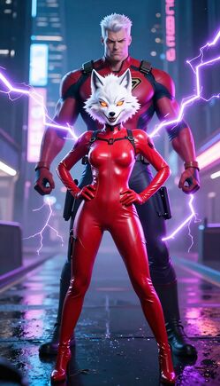 Cyberpunk Wolf Femme and Electric Superhuman Alliance