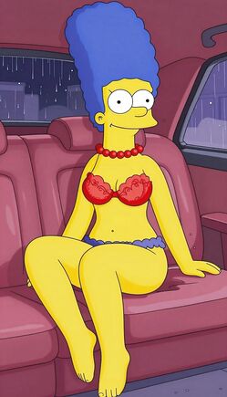 Marge Simpson Seductive Lingerie Pose in Car Backseat