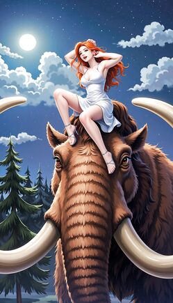 Moonlit Goddess Riding the Ancient Mammoth