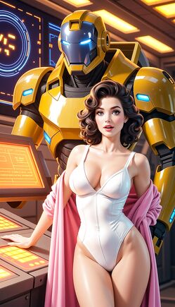 Retro Futuristic Pin-Up With Guardian Android