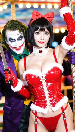 Sexy Mrs Claus with Joker at Carnival