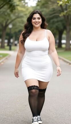 Curvy Brunette in Tight White Mini Dress