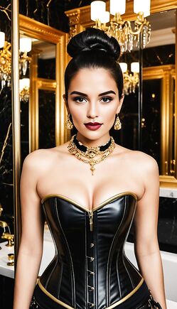 Golden Noir Corset Elegance in Luxurious Bathroom Interior