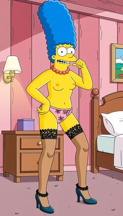 Nude Marge Simpson in Red Lingerie Bedroom