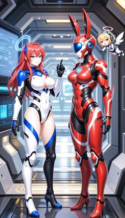 Redhead and Bunny Robot Duo