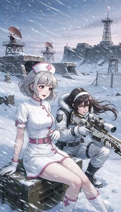 Nurse and Sniper Girls in Snowy Military Base