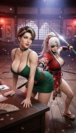 Voluptuous Brunette and Fierce Samurai Warrior