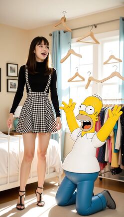 Excited Asian Girl Meets Homer Simpson