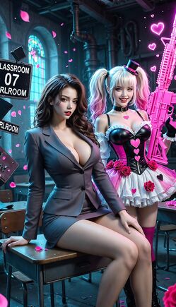Harley Quinn and Brunette in Classroom Duo
