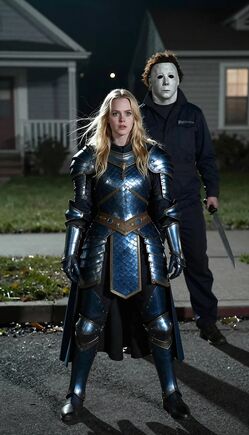 Blonde Knight Confronts Michael Myers in Suburbia