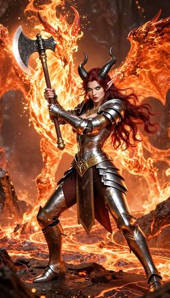 Horned Redhead Elf Warrior in Lava Realm