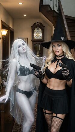 Blonde Witch with Guns and Ghostly Companion