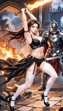 Fierce Lingerie Warrior in Burning Ruins
