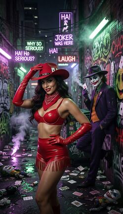 Cowgirl in Red Leather Meets Joker Alley