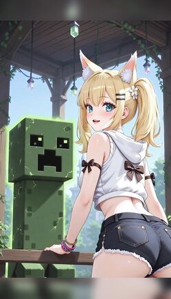 Playful Neko Girl Tease with Giant Creeper Outdoors