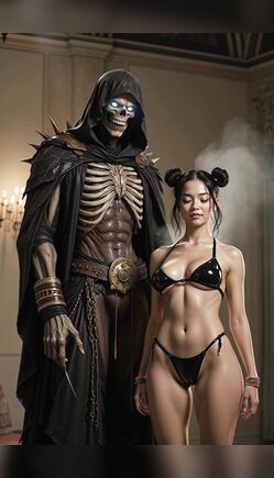 Dark Fantasy Encounter With Mysterious Skeletal Guardian