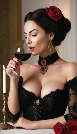 Elegant Woman Enjoys Red Wine by Candlelight