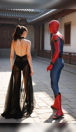 Elegant Encounter Between Mysterious Woman and Masked Hero