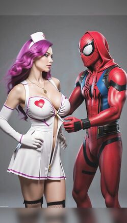 Sultry Purple-Haired Nurse Spider-Man Erotic Cosplay Tease Fantasy