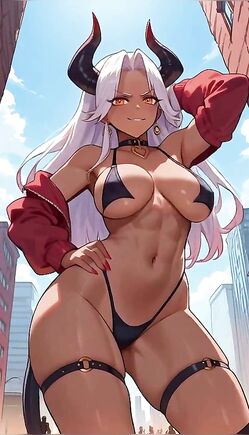 Demon Girl Struts Confidently Through Futuristic City Streets