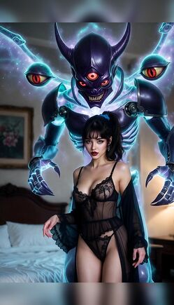 Petite Brunette Teased by Multi-Eyed Demon in Bedroom Fantasy