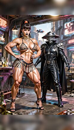 Muscular Leopard Bikini Flex in Cyberpunk Bar