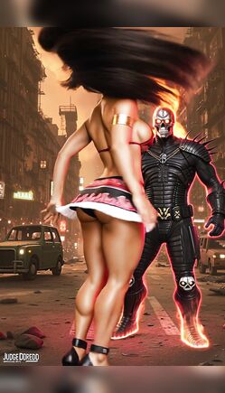 Post-Apocalyptic Heroine and Armored Villain City Scene