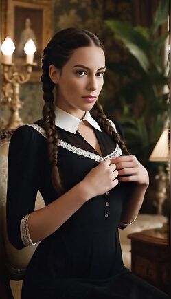 Gothic Maid Outfit Tease in Classic Candlelit Interior