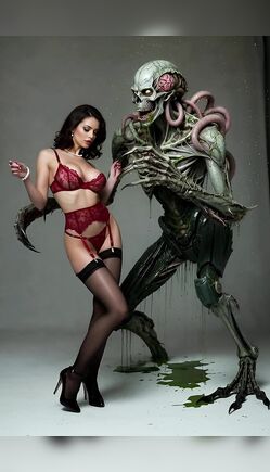 Alien Creature and Red Lingerie Fantasy Encounter Scene