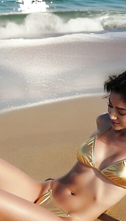 Golden Sunset Beauty Relaxing on the Tropical Beach