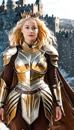 Golden Queen Standing Guard Before the Frozen Castle