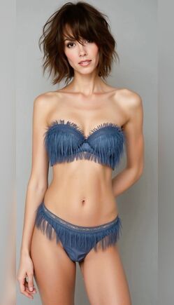 Blue Fringe Lingerie Poses in Minimal Studio Setting