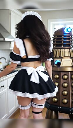 Busty Maid Teases in Kitchen with TARDIS Background