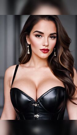 Sultry Brunette Busts Out of Tight Leather Corset
