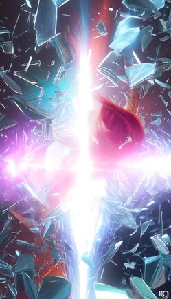 Redheaded Model Posing Before Cinematic Cosmic Explosion Visual Effects